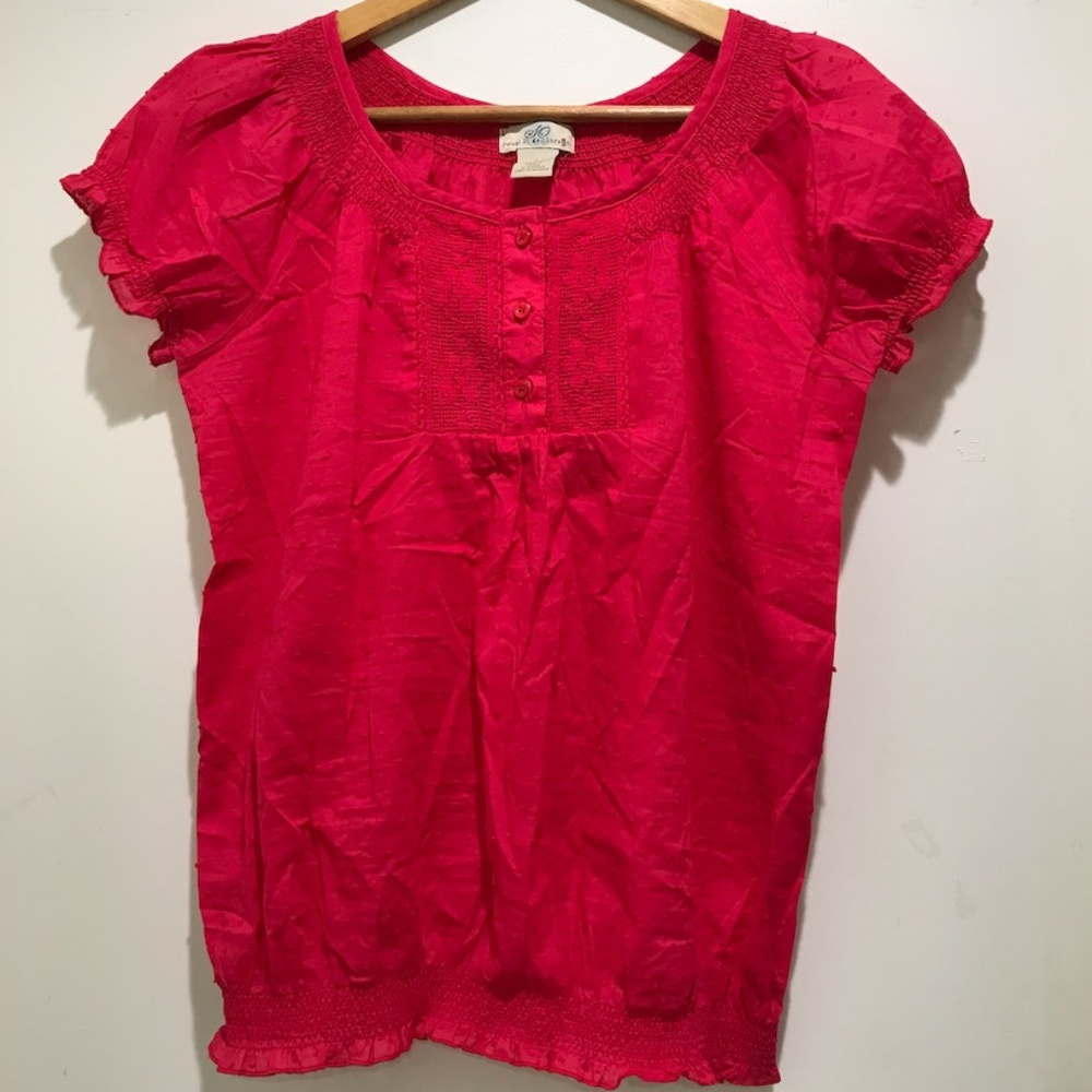 NWOT SO Red/Hot Pink Eyelet Puff Peasant Blouse